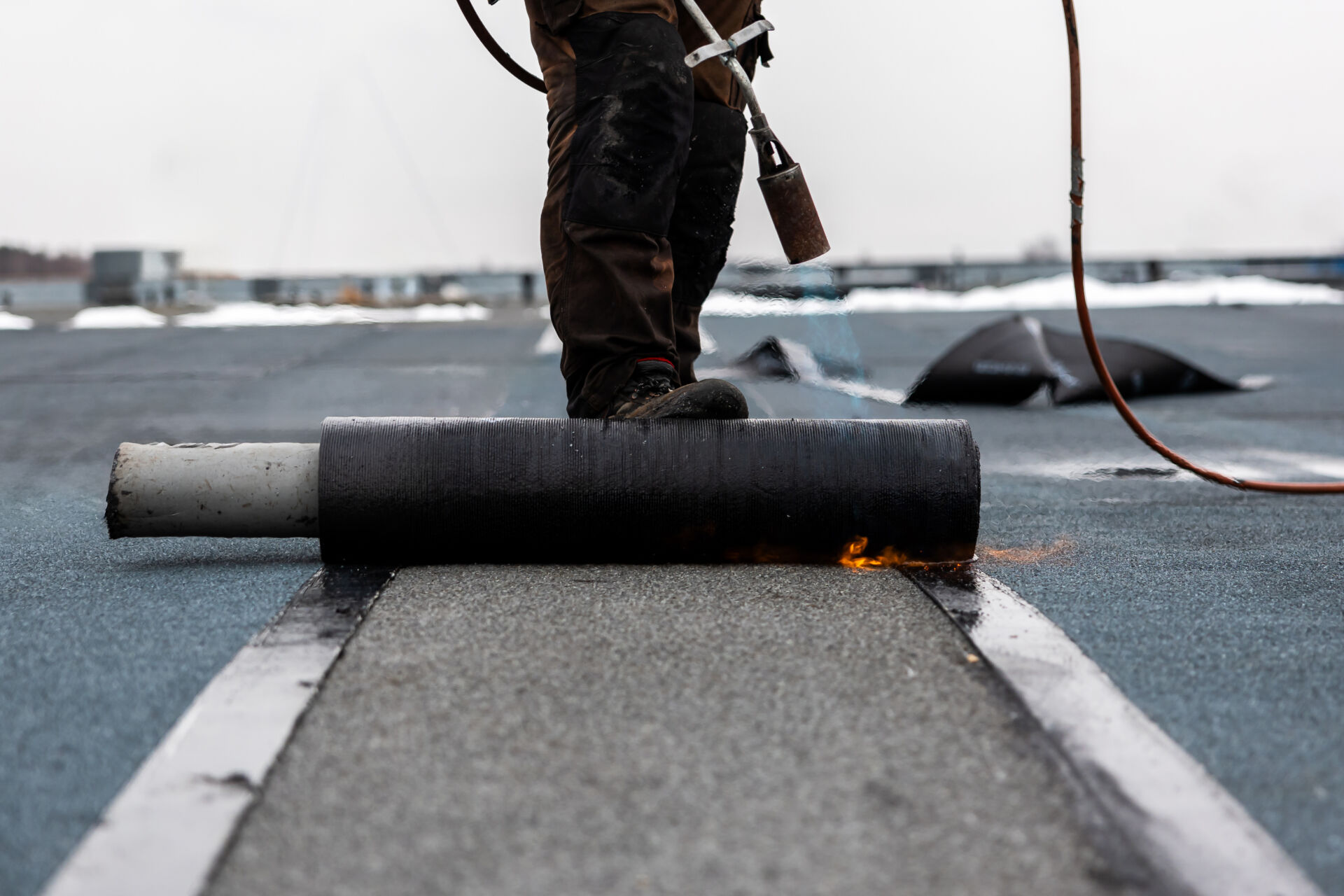 Roofing material on a flat rooftop