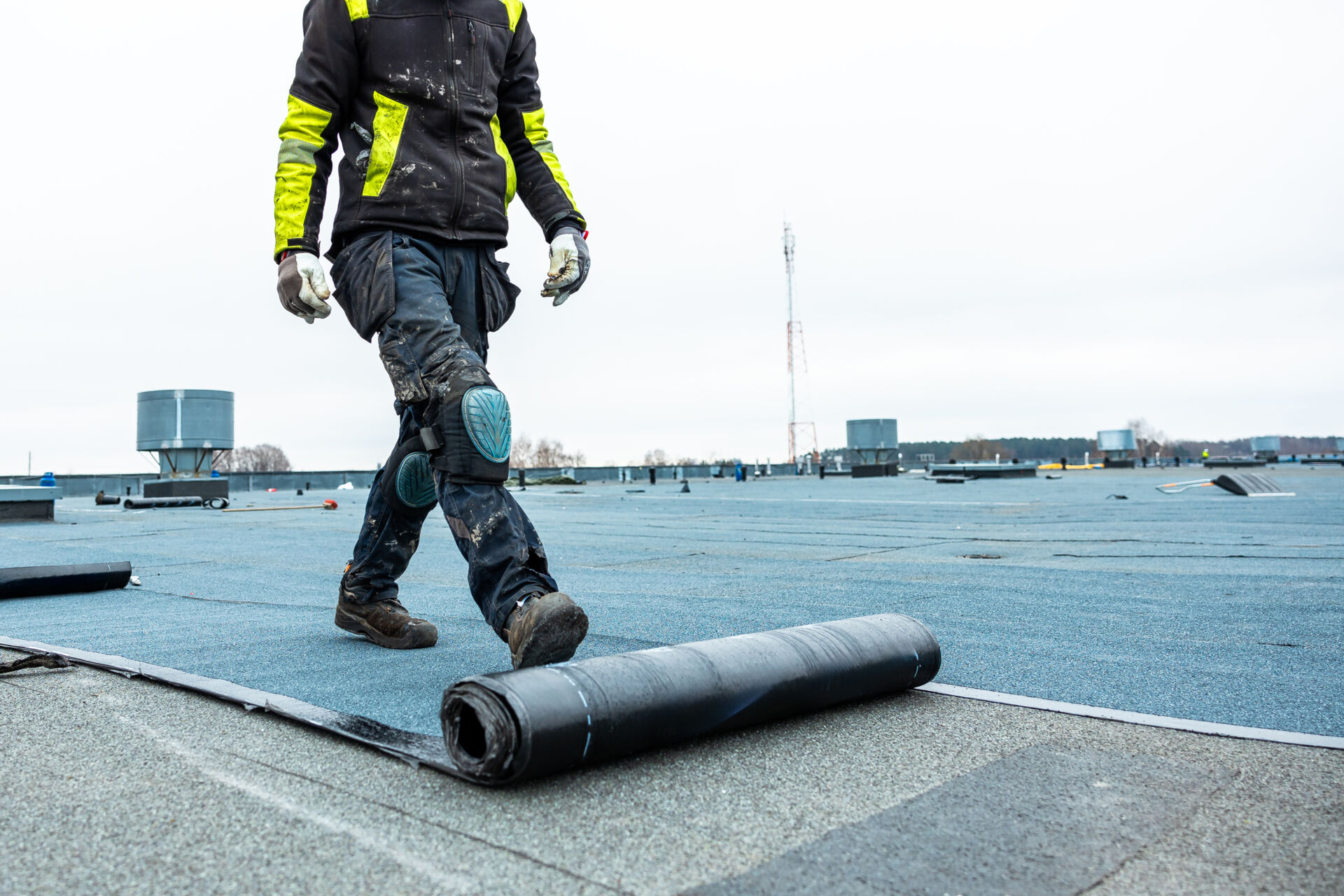 Roofing material on a flat rooftop